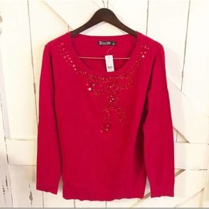 NWT NYCO Red Jewel Bow Sweater XL